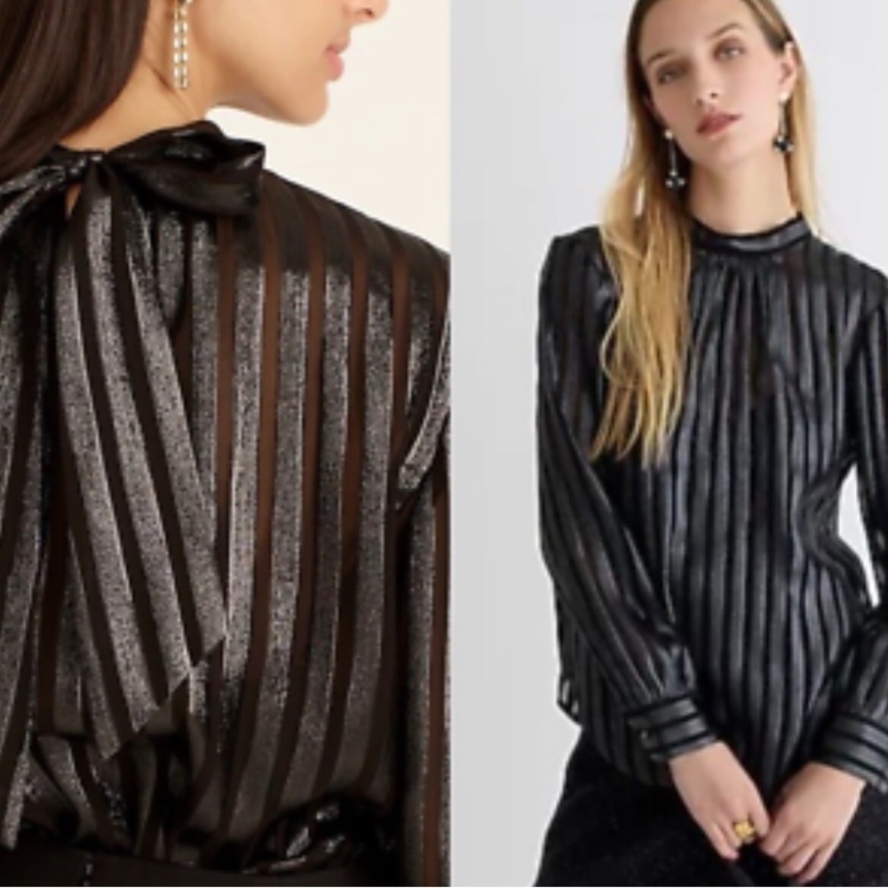 J. Crew Black Metallic Striped Blouse